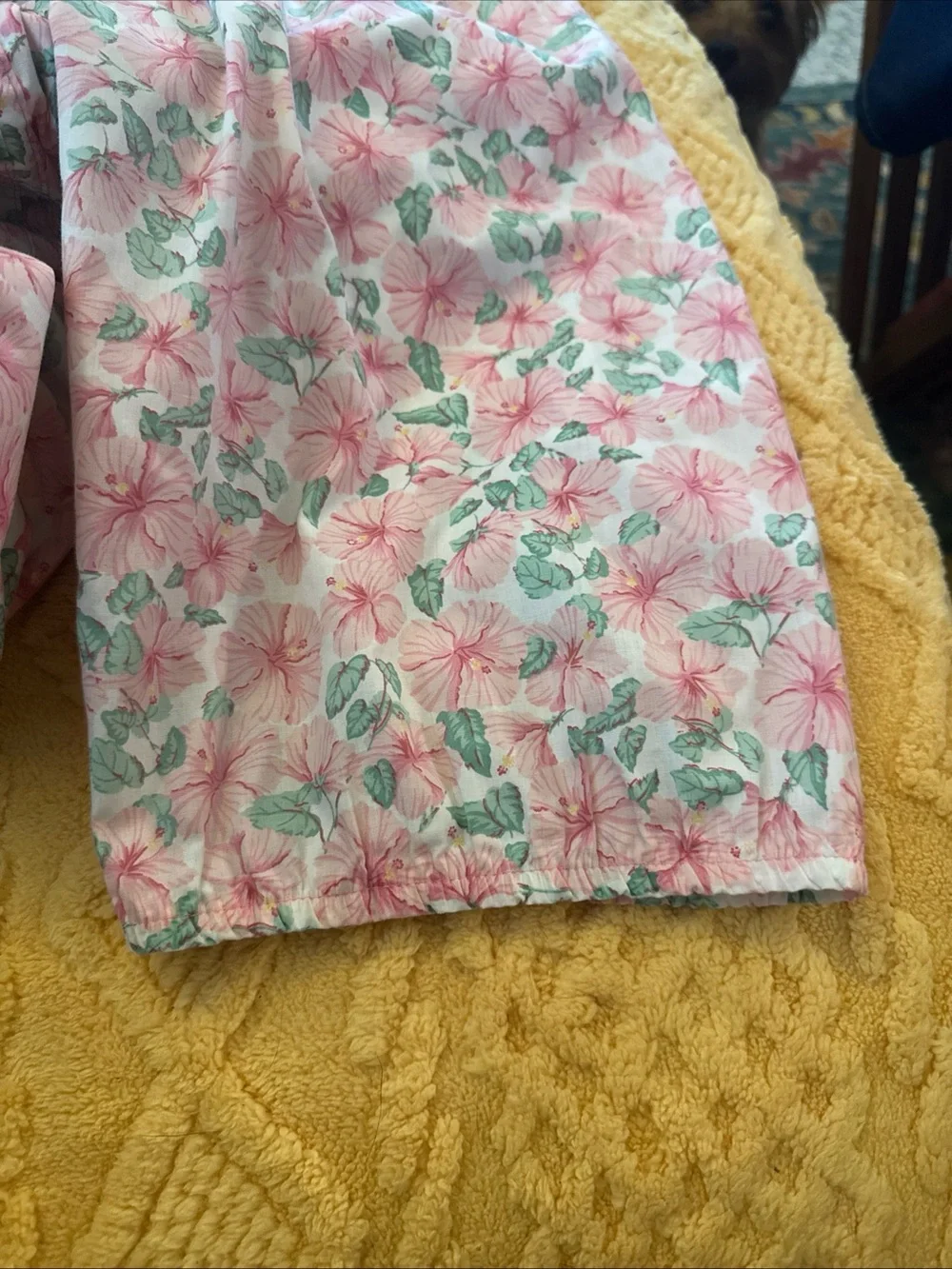 Vtg 80s  Models Coat Pink Floral XL House Dress Robe Puff Sleeve Sz L Cottage